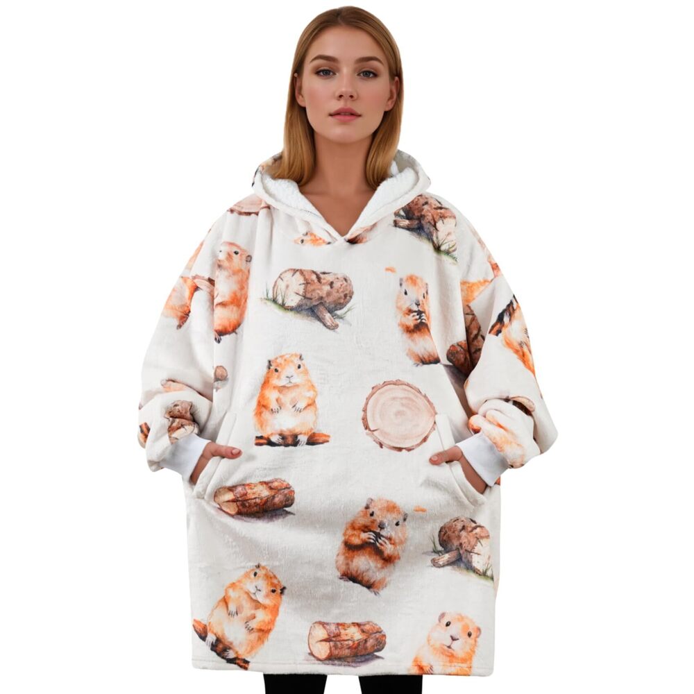 7013 Beaver Gifts for Beaver Lovers Wearable Blanket Hoodie for Adults